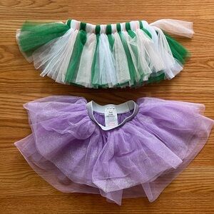 Purple Glitter Tulle Tutu & Green-White Tulle Skirt Set